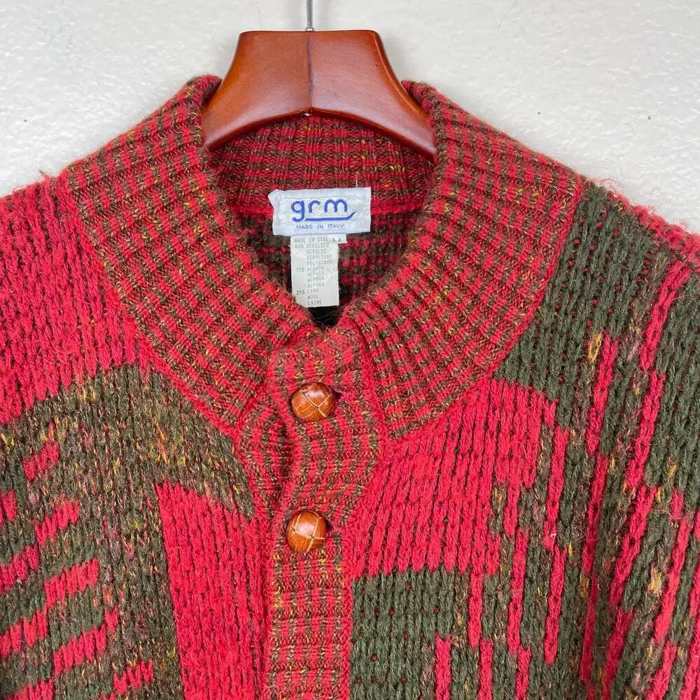 Vintage‎ Cardigan Sweater Mens Sz M Italy Alpaca Wool Grunge Chunky Thick Cabin